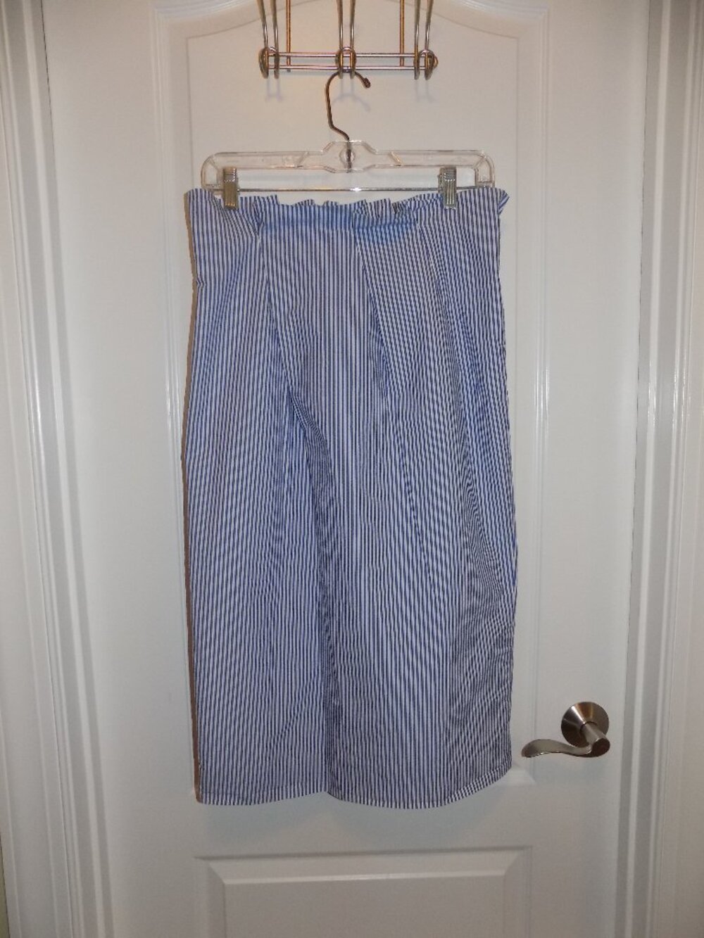 J. Crew Blue and White Striped Midi Skirt